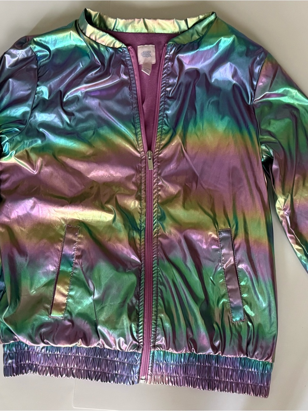 Girls' Iridescent Shimmer Unicorn Core Bomber Jacket - Purple & Green